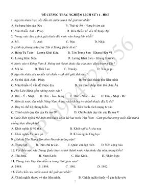 Đề cương trắc nghiệm ôn tập học kì I Lịch sử lớp 11 (Có đáp án)